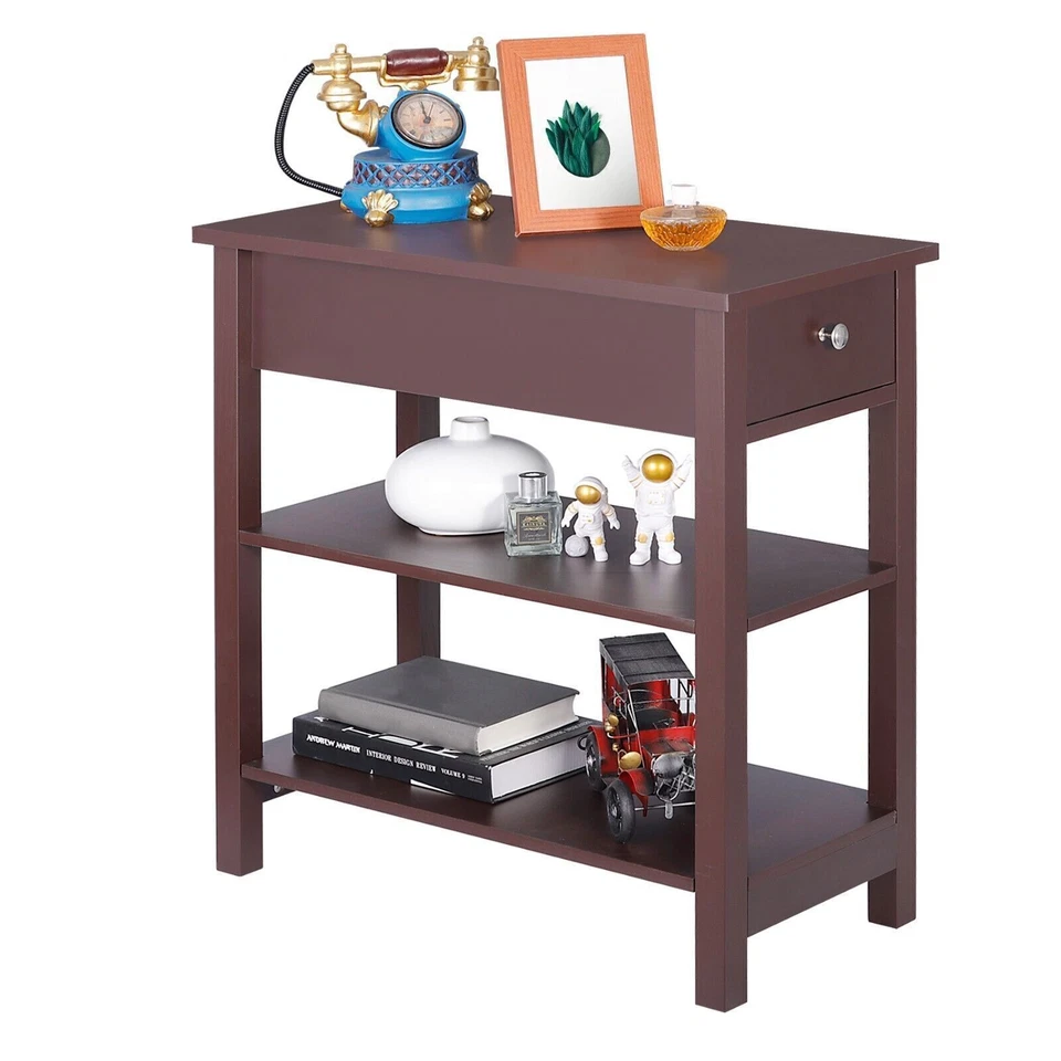 Segawe Narrow End Table 24" Side Sofa Console Table with 1 Drawer Storage Brown - Image 4 of 4