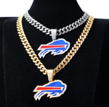 Buffalo Bills GEM NECKLACE Gold/Silver Bling Hip Hop Pendant & 24'' Chain