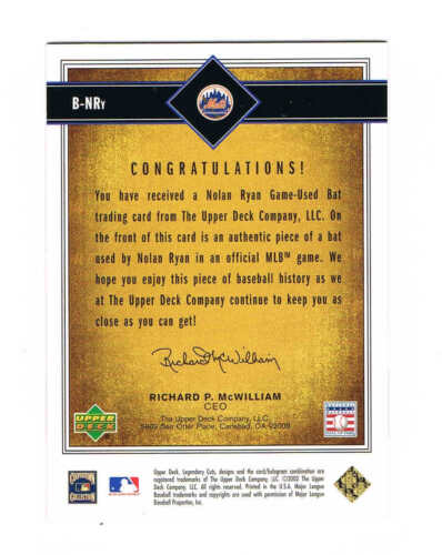 2002 SP Legendary Cuts Game BAT Nolan Ryan N.Y. Mets - Picture 2 of 2