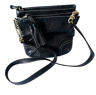 Talbots, Medium Black Pebbled Leather, Crossbody, Double Zipper Tassels Bag