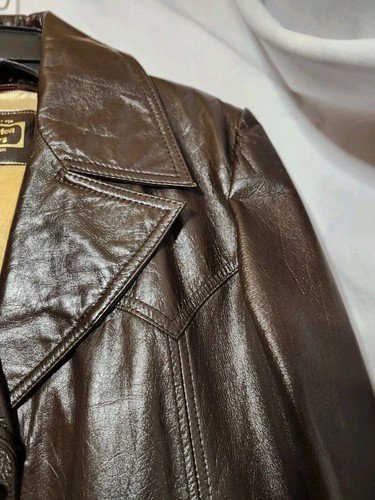RARE 70s Style Belted Dark Brown Leather, 3/4 Length, Faux Fur Zippered Lining - Picture 7 of 18