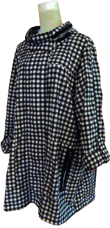 NUAGE WOMENS POLYESTER BLACK WHITE GINGHAM CHECKER RAIN COAT HOOD PLUS JACKET~2X - Image 4 of 4