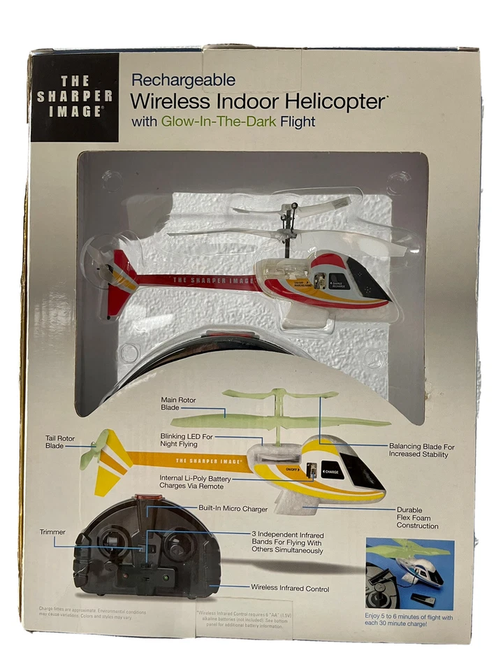 New Sharper Image Glow-In-The-Dark Rechargeable Wireless Indoor Micro Helicopter - Image 3 of 4