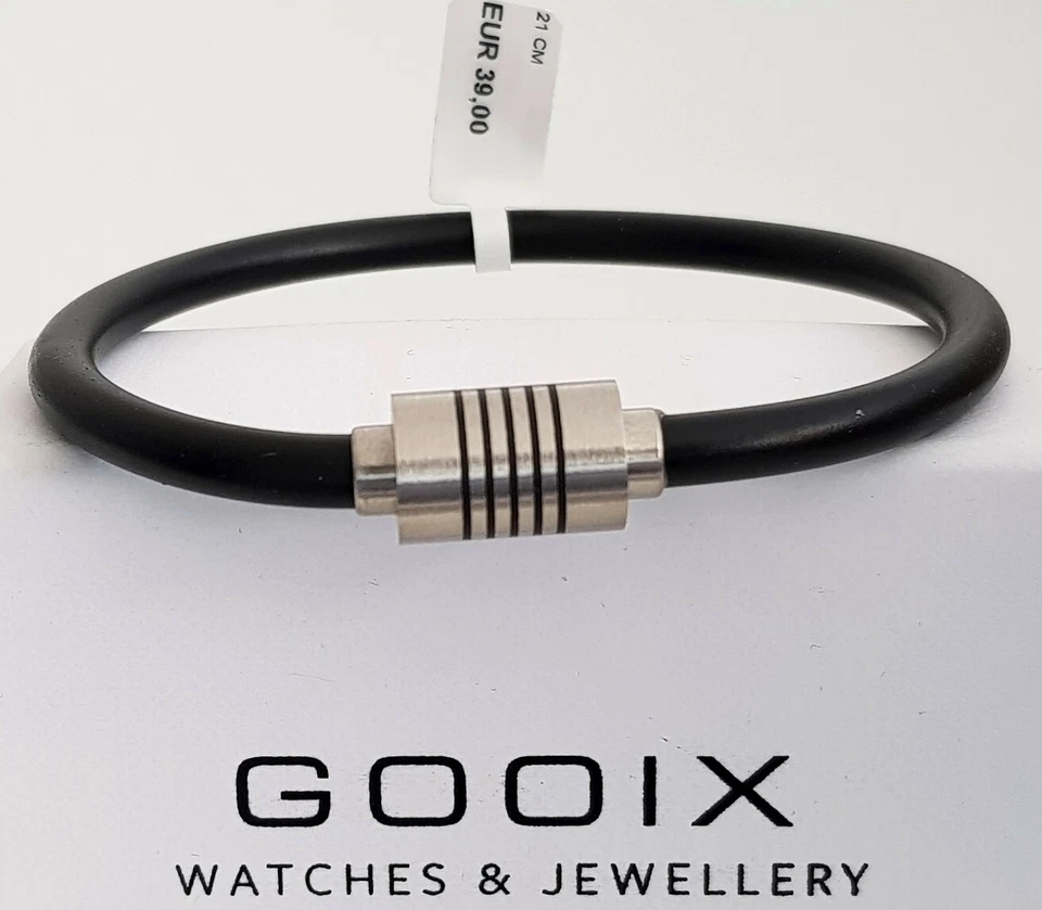 GOOIX Herren Armband Edelstahl Kautschuk schwarz L21 NEU mit Geschenkox 74