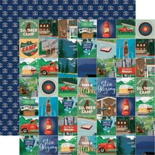 2 Sheets of Carta Bella Paper SUMMER CAMP 12x12 Cardstock - Summer Camp Squares