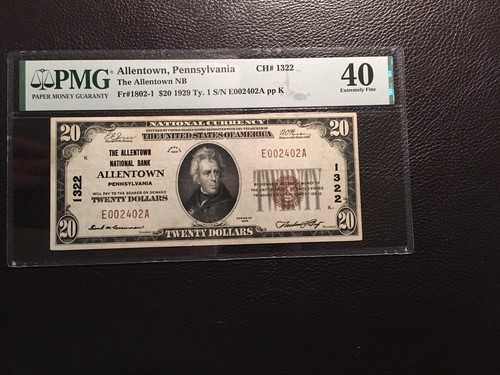 20.00 National Bank Note Allentown Pennsylvania PMG extremely fine 40