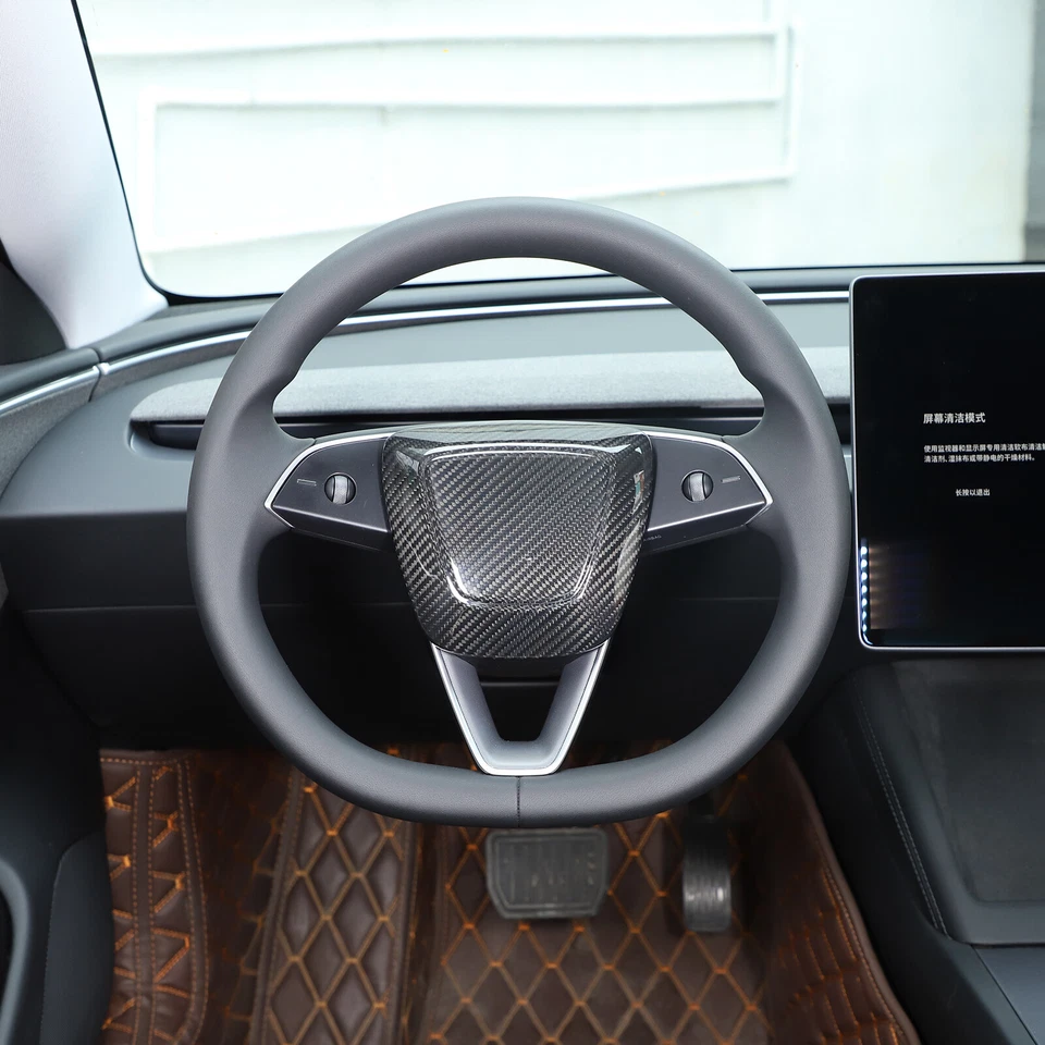 Cubierta de ajuste con logotipo de volante de fibra de carbono real para Tesla Model 3 2023-2024 1X Foto 4 de 4