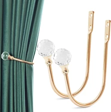 Curtain Holdbacks, Gold Curtain Tieback Hooks Crystal Decorative Curtain Pullbac