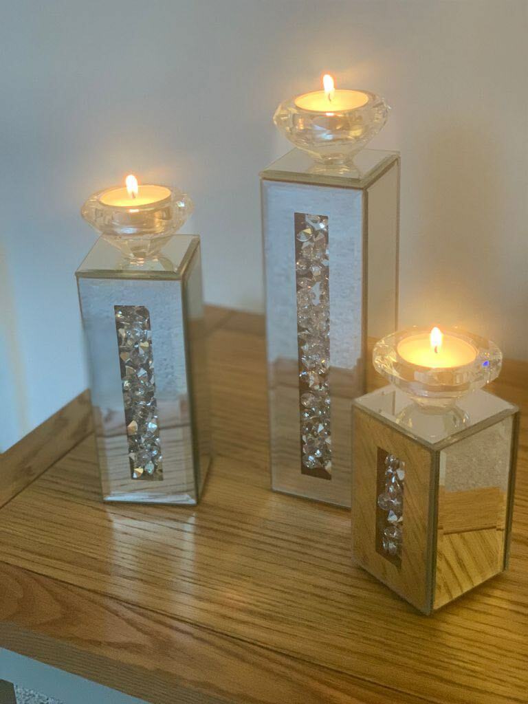Tealight Holder Diamond Crushed Crystal Candle Holder Clear Silver
