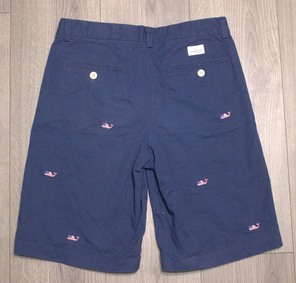 Vineyard Vines Boy's Club Shorts Dark Blue American Flag Whale Size 18 YXL - Image 2 of 4