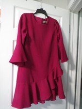 Eliza J Magenta Flounce Ruffle 3/4 Bell Sleeve Dress, Sz 8