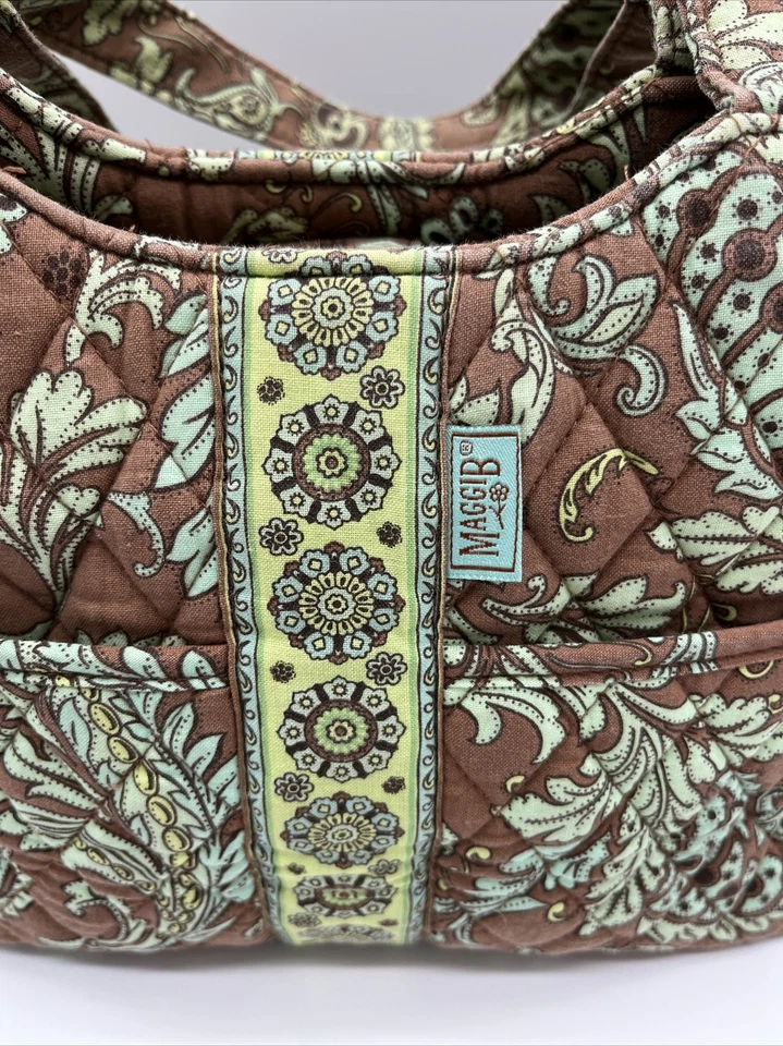 Maggi B 绗缝钱包棕色和绿色五口袋手提包花卉几何图案 — 第 2/4 张图片