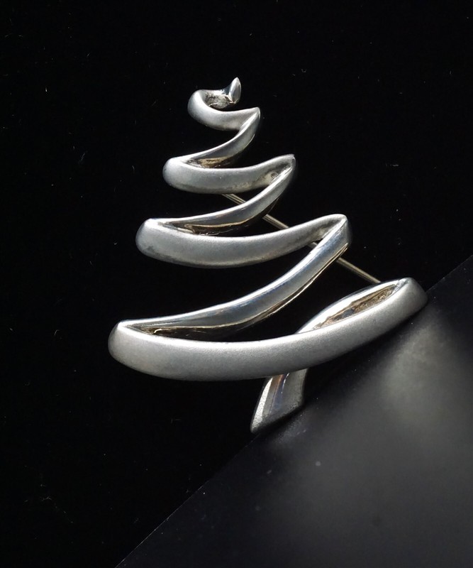 Vintage Signed B.A.B BA BALLOU 925 Sterling Silver Christmas Tree Brooch Pin  