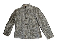 Chico's Button Up Jacket Coat Blazer Paisley Metallic Green Gold Accented Size 1