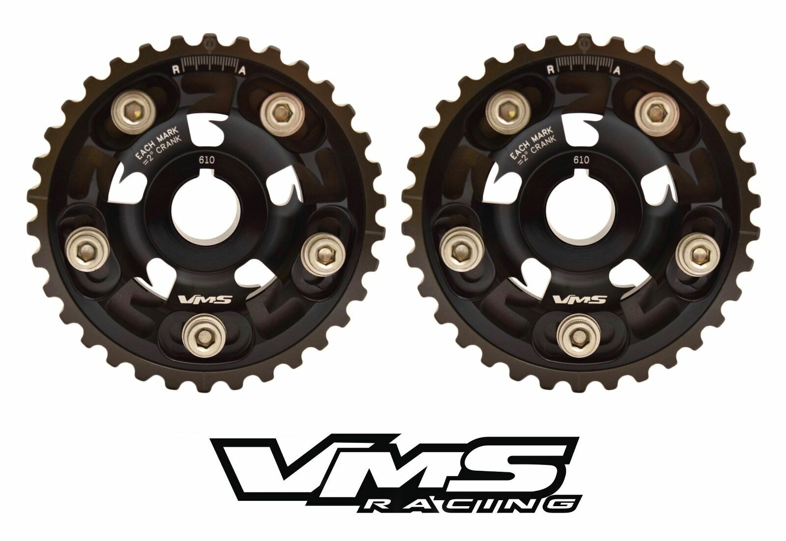 BLACK VMS RACING ADJUSTABLE CAM GEARS + SPIKED BOLTS HONDA ACURA B16
