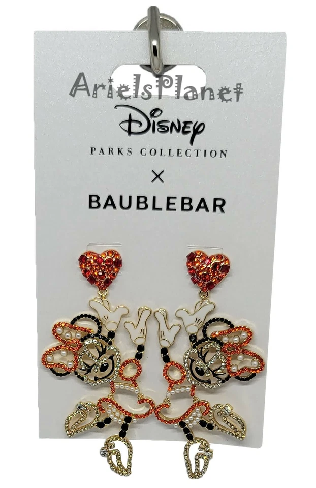 Disney Parks Baublebar Minnie Mouse Rhinestone Hearts Dangle Earrings
