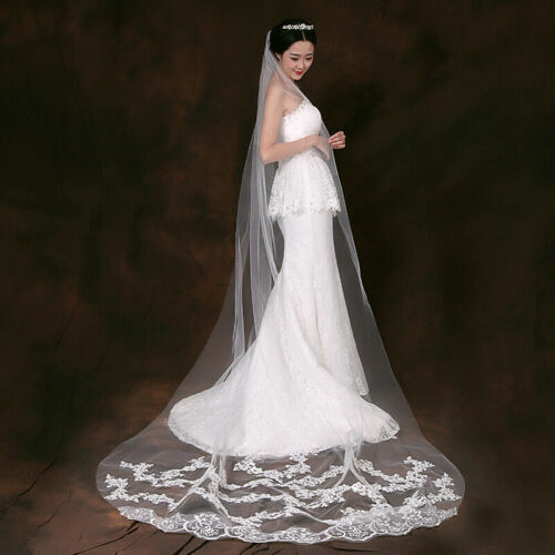 Brautschleier Mit Kamm, 3 Meter Lang, Aus Weichem Tüll Mit Blumen-Deko – Für Kathedrale, Kapelle, Romantische Hochzeit