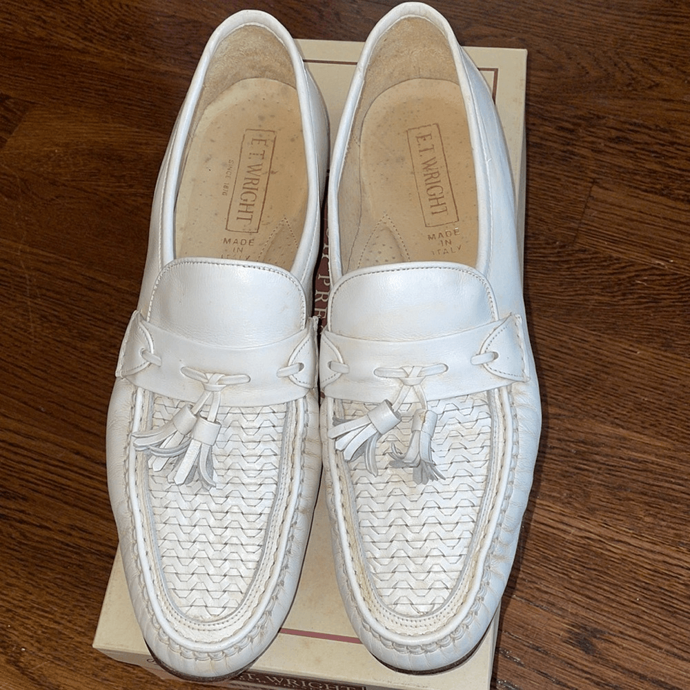 E.T. Wright Woven Vamp white leather slip‎ on loafers with tassels E.T. Wright Woven Vamp black leather slip on loafers with  main image 4