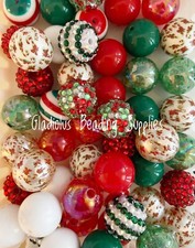 50 Qty 20mm Christmas Mixed Acrylic Beads, Bubblegum Beads, Chunky Beads