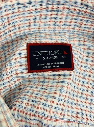 UNTUCKit Men's Russell Button Down Stretch Red/Blue Check Pocket Shirt Sz XL - Picture 5 of 7