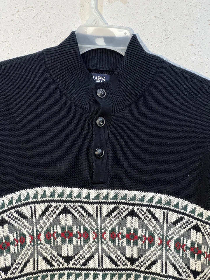 CHAPS Nordic Black/gray Multi Color Sweater Men's XLarge Retro Look - Image 3 of 4