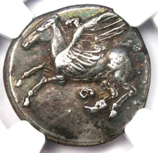 Greek Corinth AR Stater Pegasus & Athena Silver Coin 300 BC - NGC Choice XF (EF)