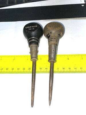 Lot of 2 Vintage Scratch Awls Great Neck SC-5 & Stanley No. 7 Wooden Handles