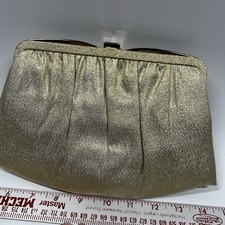 And  Purse 10x6  Vintage 70s Metallic Gold Clutch Bag Convertible w Coin purse