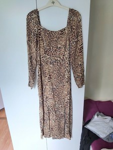leopard print square neck dress