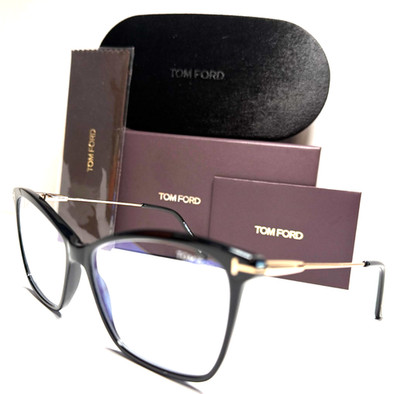 NEW TOM FORD TF 5687-B 001 SHINY BLACK W/GOLD TEMPLES AUTHENTIC EYEGLASSES 56-14