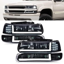 G Plus LED DRL Headlights Assembly Fit 1999 2002 Chevy Silverado 1500 2500