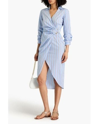 $498 Veronica Beard Women's Blue Afton Striped Wrap Midi Dress Size 0
