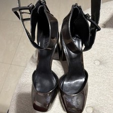 DKNY Gunmetal Platform Block Heel Ankle Strap Women's Square Toe Heels 8.5