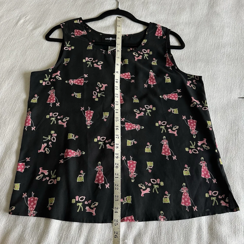 Camiseta sin mangas Sag Harbor 100 % seda para mujer con estampado integral novedad talla 8 oficina francesa Foto 4 de 4