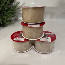4 Wired Ribbon Garland Gold Metallic 30ft Sheer 2  Holiday Craft Christmas Gift