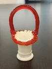 Fenton #37 RARE Red Flame Crest on Milk Glass Mini Miniature Basket 4 1/2" tall