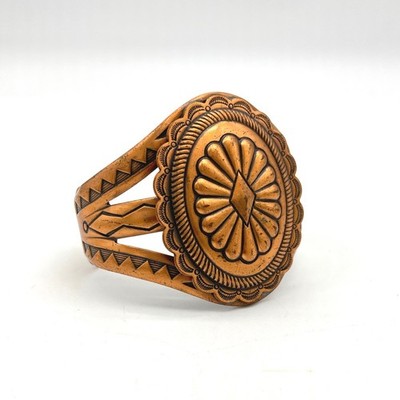 Vintage Copper Southwestern Cuff Bracelet Geometric Sunburst Design