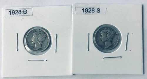 New Listing2 Silver Mercury Dimes From 1928 D&S