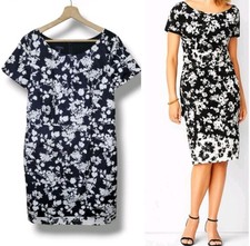 Talbots Black & White Floral Dress Feminine Modern Classic Knee Length Size 12
