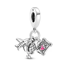 Authentic Pandora S925 ALE Airplane Globe and Suitcase Dangle Charm 799435C01