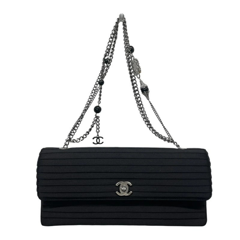Chanel Black Satin No. 8 Chain One-Shoulder Bag with Turnlock