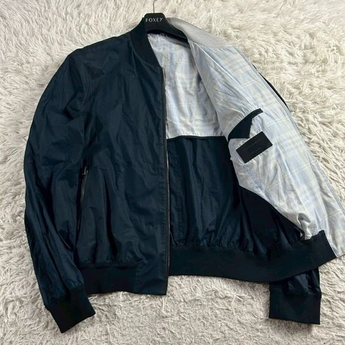 Ermenegildo Zegna Navy Leather-Trim Zip Blouson Jacket 50 Lightweight Italy - product listing photo