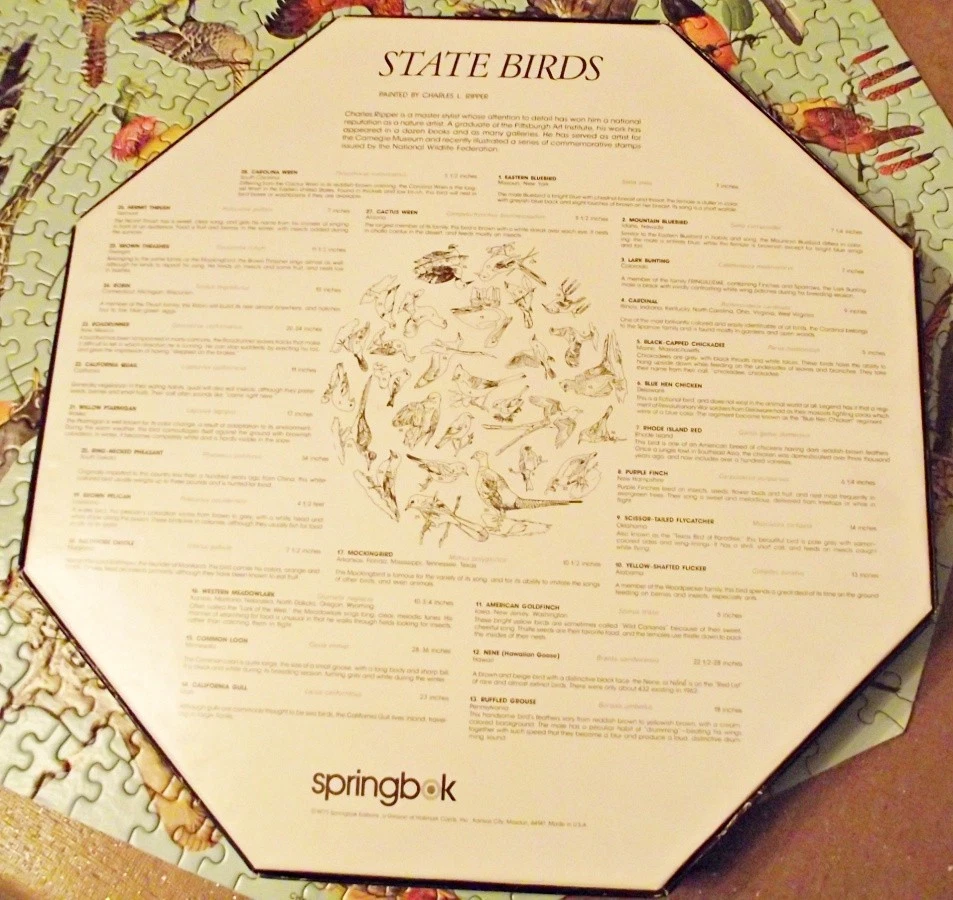 Rompecabezas octágono Springbok 1973 State Birds Ripper COMPLETO sin usar Foto 4 de 4