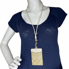 Coach ID Lanyard in Signature Coated Canvas ID Holder Wallet in Khaki / Chalk