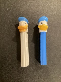 Vintage Pez Dispensers (2) Donald Duck w/white & blue stems (1960s No Feet)