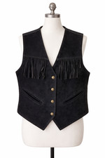 Quarters Black Leather Fringe Western Biker Vest 100 Leather Medium