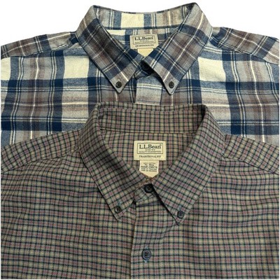 LL Bean Shirt Mens XL Plaid Flannel Button Down Long Sleeve Outdoor - Set Of 2