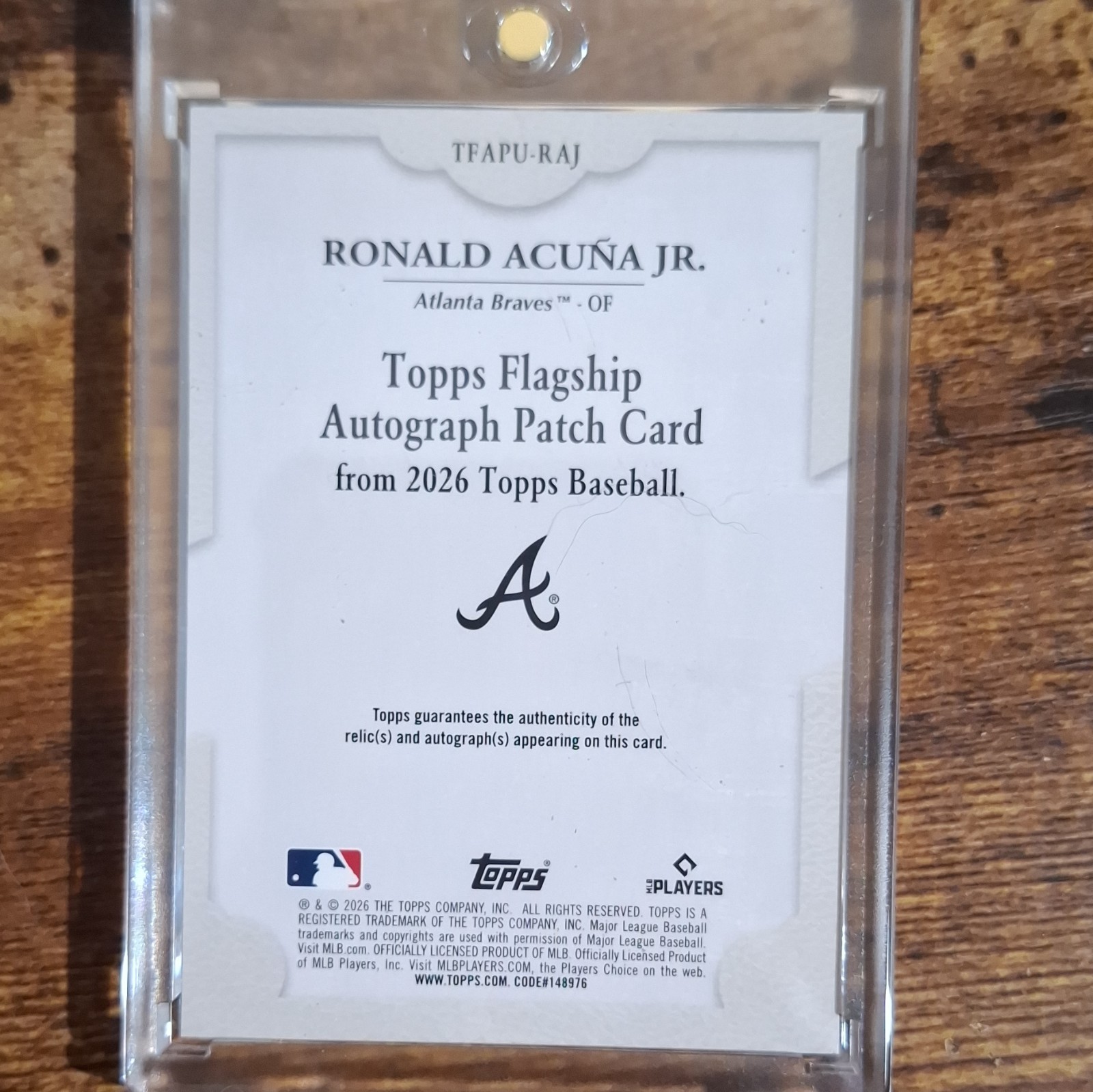 Topps 2026 Baseball Atlanta Braves Ronald Acuña Jr. Auto Patch TFAPU-RAJ 03/10 view 2
