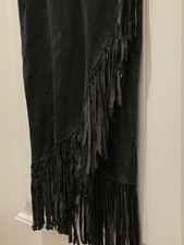 Chico's Leather Fringe Lasso Midi Wrap Skirt Size 1 Med NWT Western Boho Chic