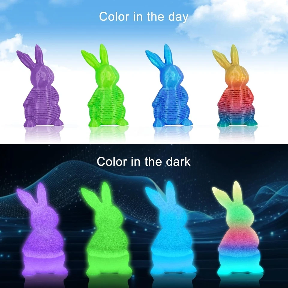 Paquete de 4 filamentos para impresora 3D que brillan en la oscuridad multicolor PLA 1,75 mm Foto 4 de 4